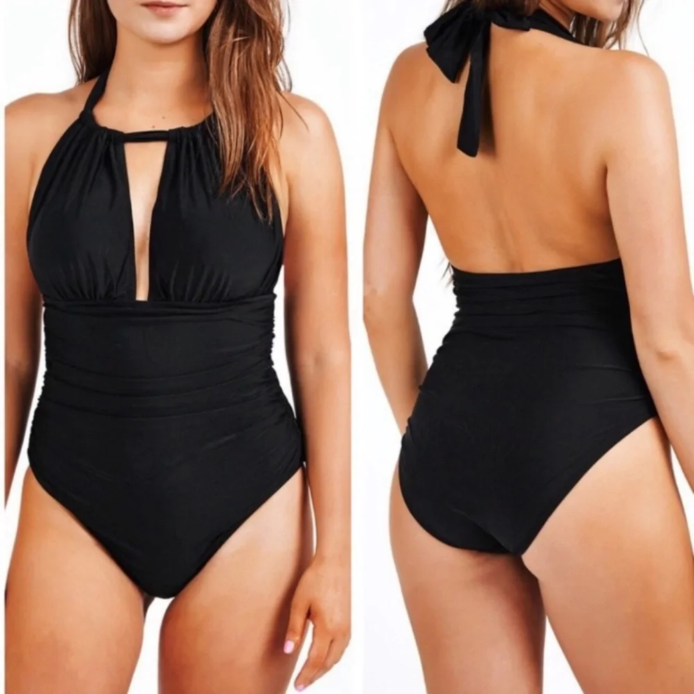 NEW Cupshe Keep Secrets Halter One Piece Swimsuit: Dark Brick Red